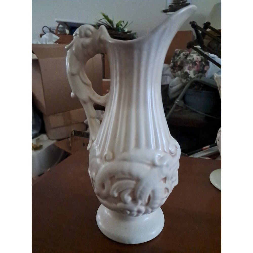 VTG 1930'S RED WING POTTERY EWER  PITCHER #220 DRAGON HANDLE 10" EMBOSSED FACE